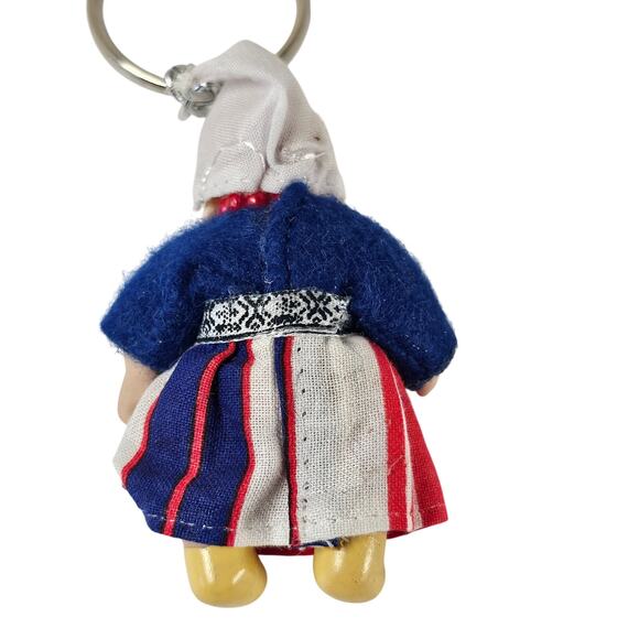 Vintage Dutch Girl Keychain Doll in Traditional Dress Braids Wooden Shoes 3" - Picture 8 of 11
